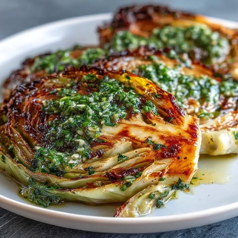 Cabbage Steaks With Jalapeño Chimichurri served warm for a bold, plant-based main.