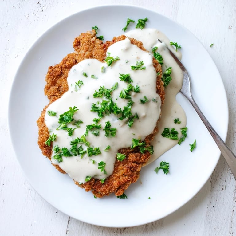 Hearty Southern Chicken Fried Steak on a dinner plate, featuring a golden crust and a side of buttery mashed potatoes for comfort.