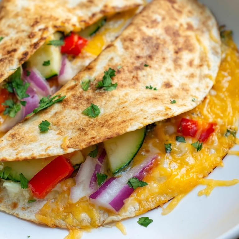 Close-up of crispy flour tortilla Quesadillas revealing a gooey, melted cheese pull.