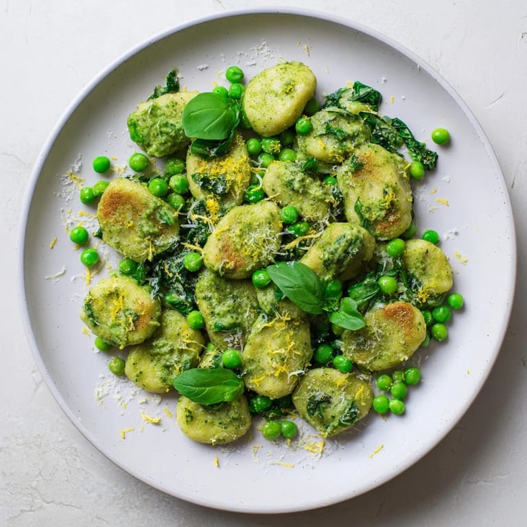 Tender peas and aromatic garlic tossed with pan-fried gnocchi in this savory Pesto Pea Gnocchi Skillet, perfect for weeknights.