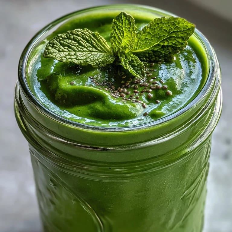 Refreshing Green Detox Smoothie, a chilled, revitalizing vegan drink with chia seeds.