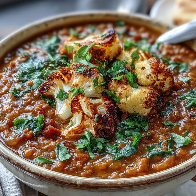 Creamy dhal with spiced, tender cauliflower, perfect for a healthy weeknight dinner.