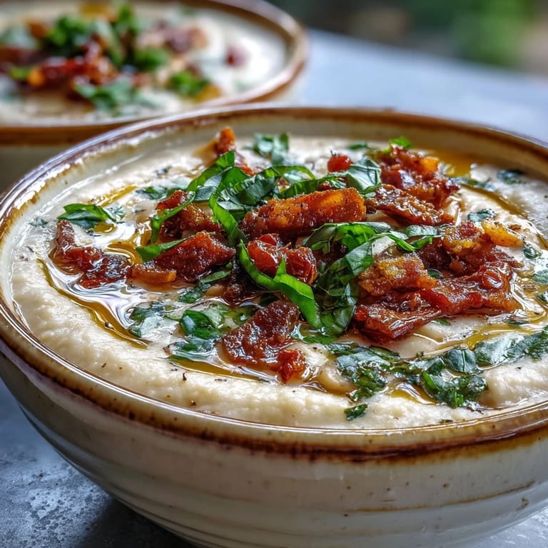 Serving Creamy Tuscan White Bean Soup in a ceramic bowl with crusty bread alongside, perfect for a cozy dinner.