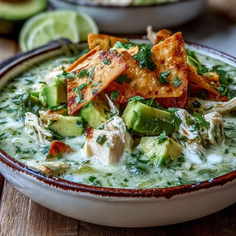 Creamy Chicken Tortilla Soup topped with fresh cilantro and lime wedges, a rich and comforting gluten-free meal idea.  