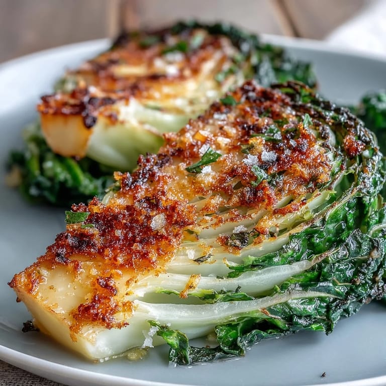 Roasted Garlic Parmesan Cabbage Wedges baked until tender and crispy, garnished with fresh herbs and extra cheese on a rustic platter.