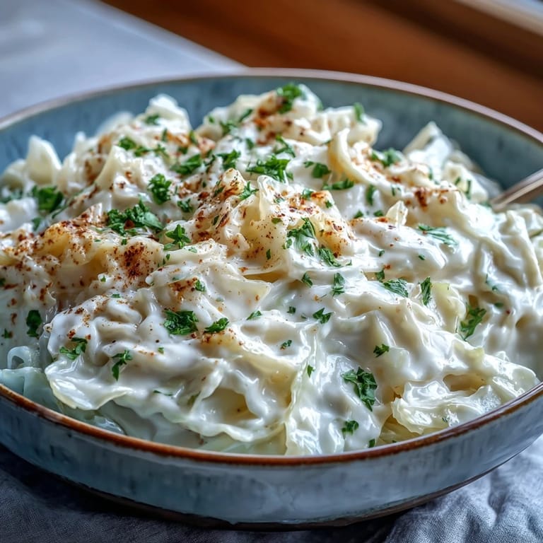 Creamed Cabbage served warm as a comforting side dish, ready for a weeknight dinner plate.