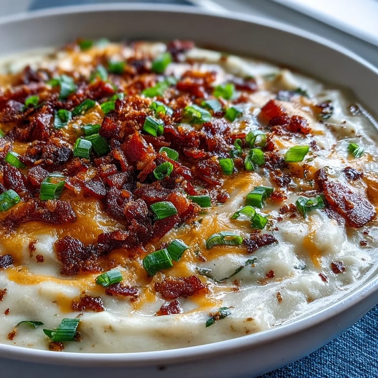 Hearty Loaded Potato Soup served hot with a ladle, extra toppings, and crusty bread for dipping.