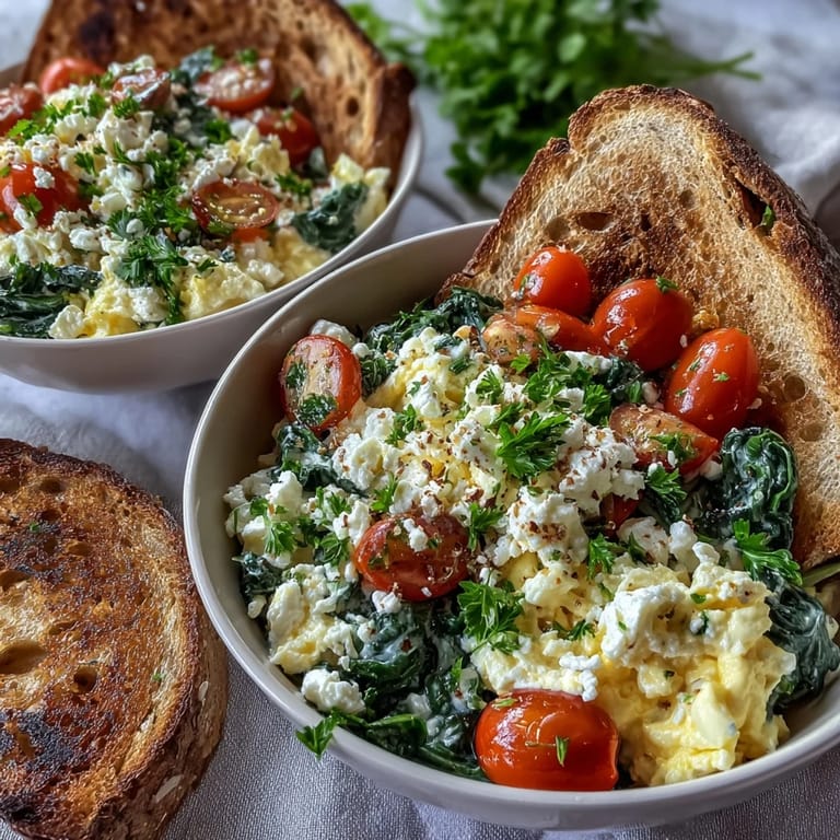 A hearty serving of Spinach and Feta Breakfast Bowl with crispy whole grain toast on the side, ready to be enjoyed for breakfast.