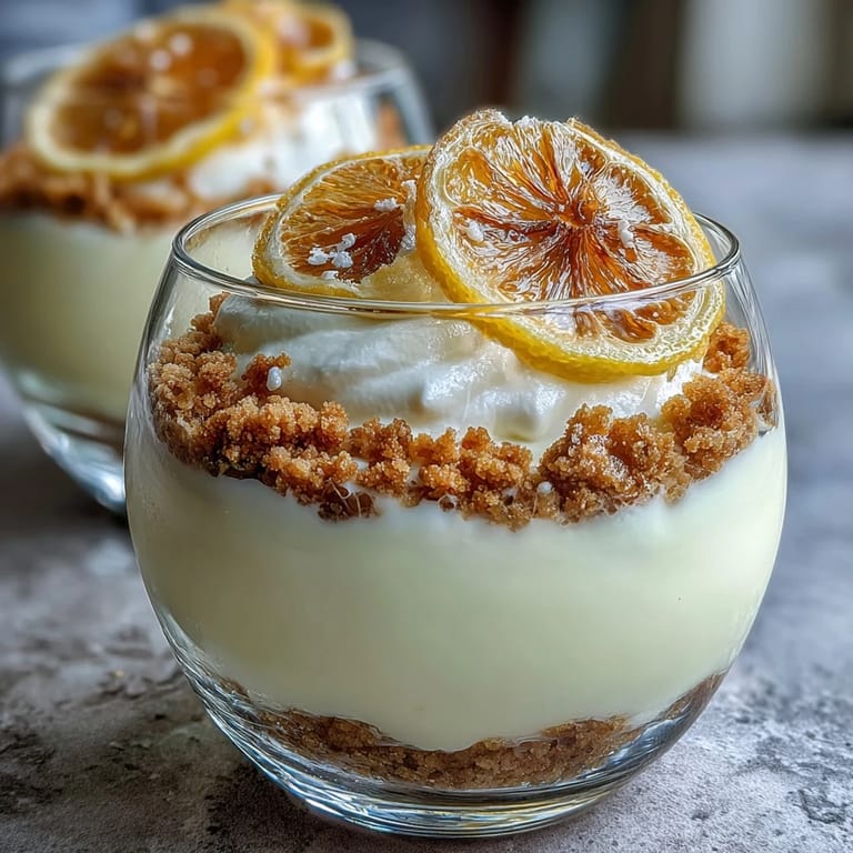 Zesty lemon mousse cups layered with golden shortbread crumble, garnished with mint and lemon zest — light, refreshing, and irresistibly smooth.
