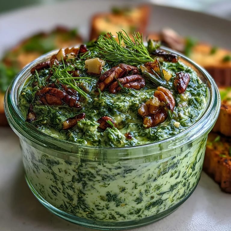 Fresh dandelion greens blended with garlic and toasted pine nuts for a bold, earthy pesto sauce with Italian flair.
