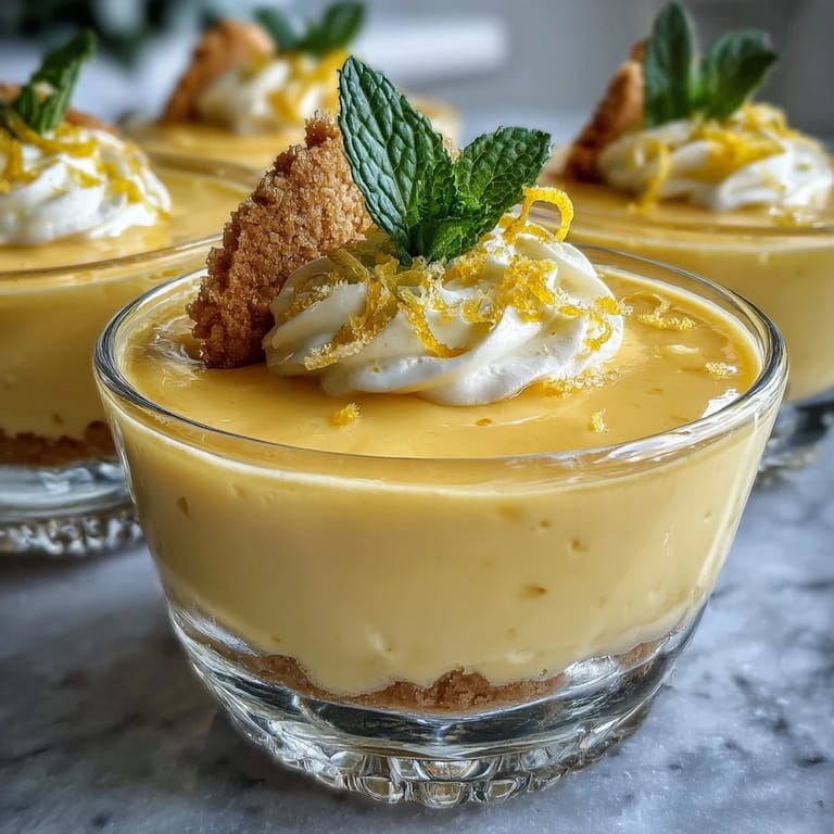 Light and airy lemon mousse cups paired with crisp shortbread, topped with lemon zest curls and fresh berries.