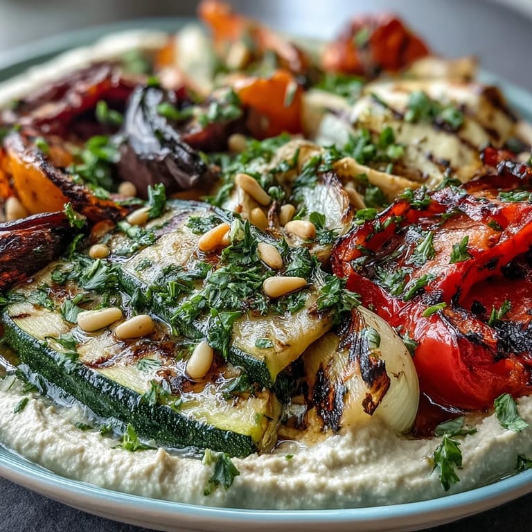 Mediterranean-inspired Grilled Veggie Platter with Hummus, showcasing smoky vegetables and rich, creamy hummus—ideal for vegan and gluten-free diets.