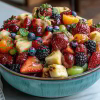 A vibrant graduation fruit table featuring fresh grapes, berries, and edible flowers in a colorful display.