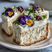 Spring Cake with Pressed Edible Flowers and Lemon Curd, a light lemon sponge layered with tangy curd and adorned with delicate edible blooms.