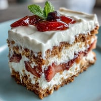 Festive Memorial Day No-Bake Icebox Cake with juicy strawberries and creamy layers.