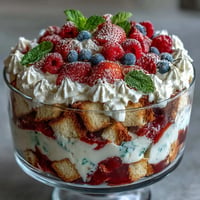 Red White Blue Berry Trifle: a vibrant, layered dessert with fluffy cake and fresh berries.